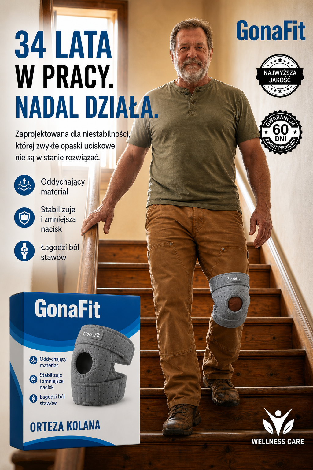 GonaFit Tri-Stabil™ — Twój ból kolana to nie starość. To niestabilność